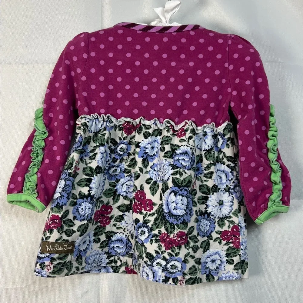 Matilda Jane New Trails purple polka dot and floral tunic size 6-12 months Pit